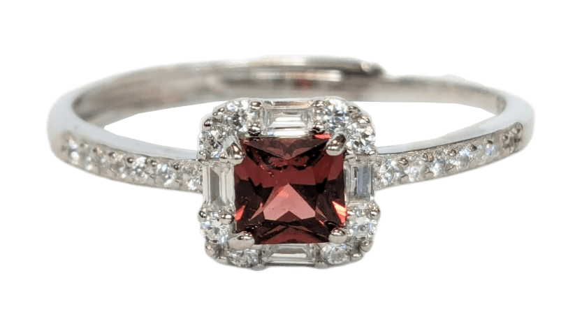 Ring aus 925er Silber, verstellbar, roter Granat, AAA, 4 x 4 mm