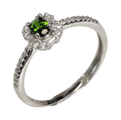 Ring aus 925er Silber, verstellbar, grüner Diopsid, AAA, 3 x 4 mm
