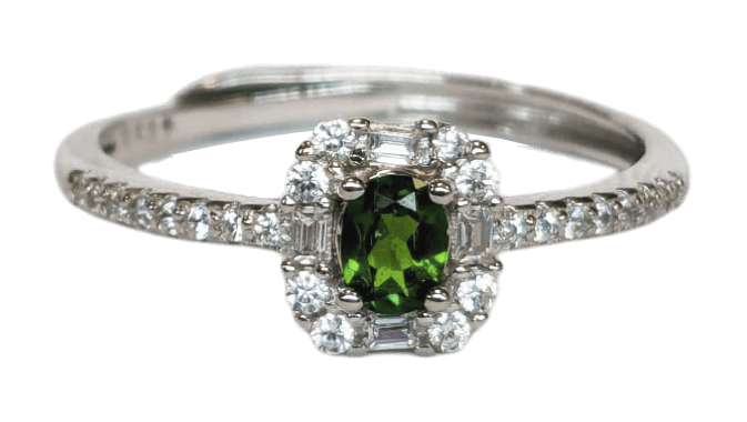 Ring aus 925er Silber, verstellbar, grüner Diopsid, AAA, 3 x 4 mm