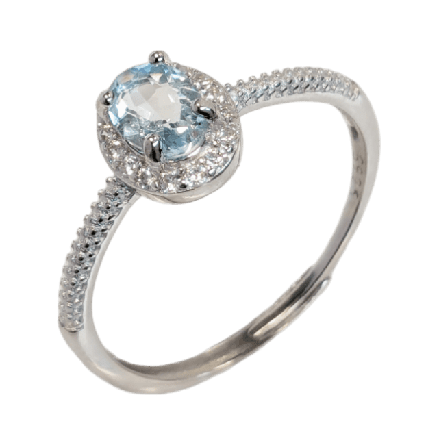 Ring aus 925er Silber, verstellbar, Aquamarin AAA, 4 x 6 mm
