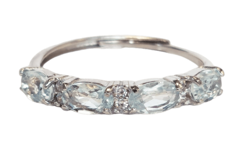 Ring aus 925er Silber, verstellbar, Aquamarin AAA, 3 x 5 mm