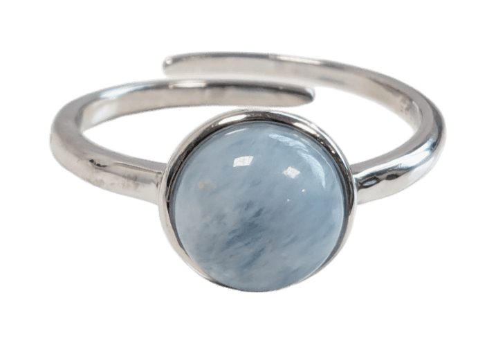 Ring aus 925er Silber, verstellbar, rund, Aquamarin AA, 8 mm