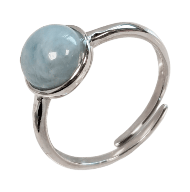 Ring aus 925er Silber, verstellbar, rund, Aquamarin AA, 8 mm