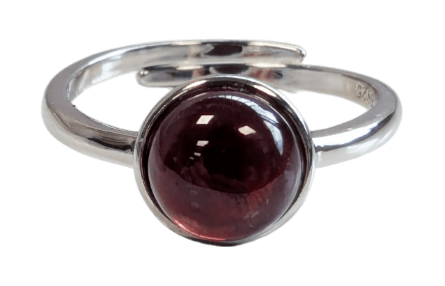 Ring aus 925er Silber, verstellbar, rund, roter Granat AA 8 mm