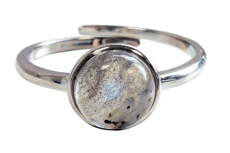 Ring aus 925er Silber, verstellbar, rund, Labradorit A+, 8 mm