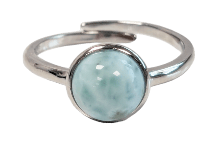 Ring aus 925er Silber, verstellbar, rund, Larimar AA, 8 mm