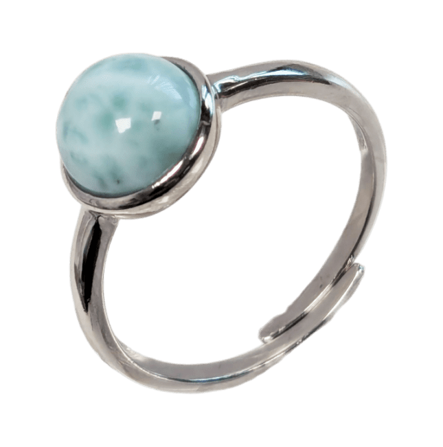 Ring aus 925er Silber, verstellbar, rund, Larimar AA, 8 mm