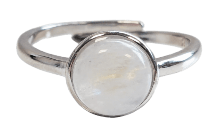 Ring aus 925er Silber, verstellbar, runder weißer Mondstein, A, 8 mm