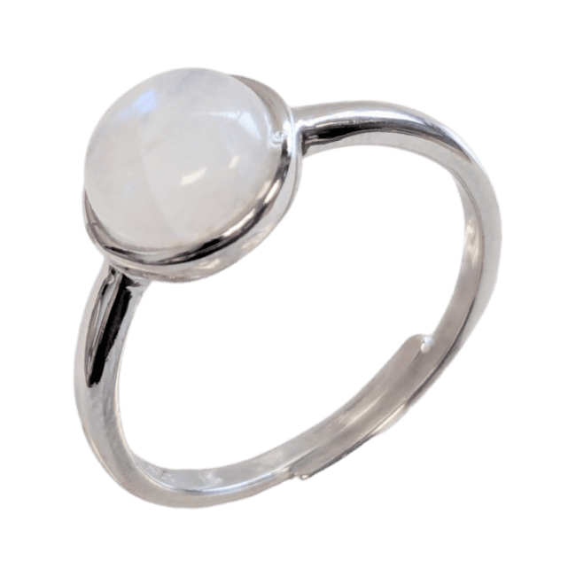 Ring aus 925er Silber, verstellbar, runder weißer Mondstein, A, 8 mm