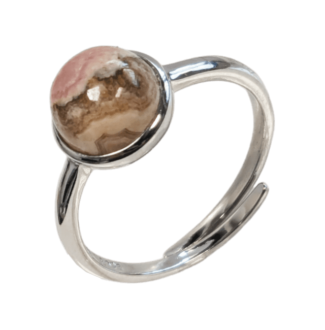 Ring aus 925er Silber, verstellbar, rund, Rhodochrosit A+, 8 mm
