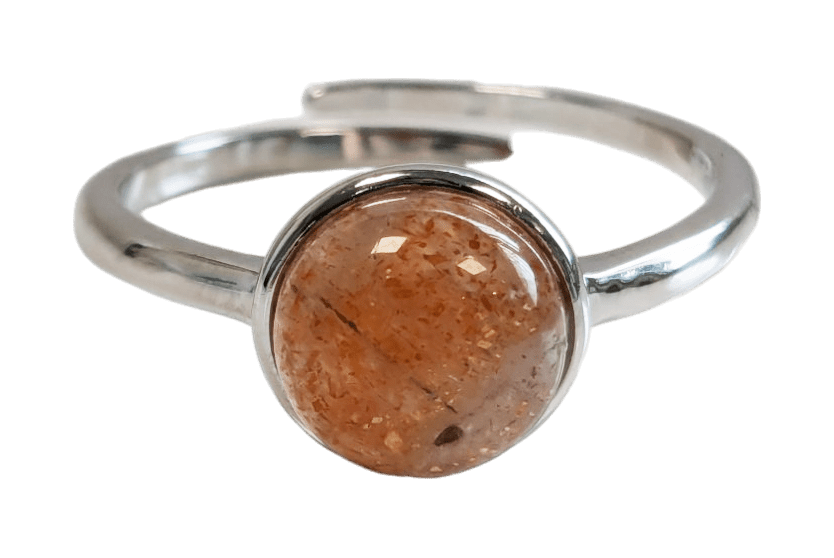 Ring aus 925er Silber, verstellbar, runder Sonnenstein AA 8 mm