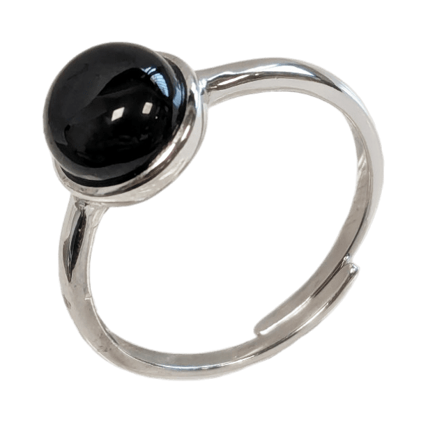 Ring aus 925er Silber, verstellbar, rund, schwarzer Turmalin A, 8 mm