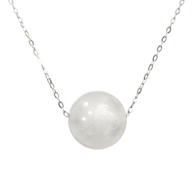 Halskette aus 925er Silber, weißer Mondstein, AA-Kugel, 12 mm