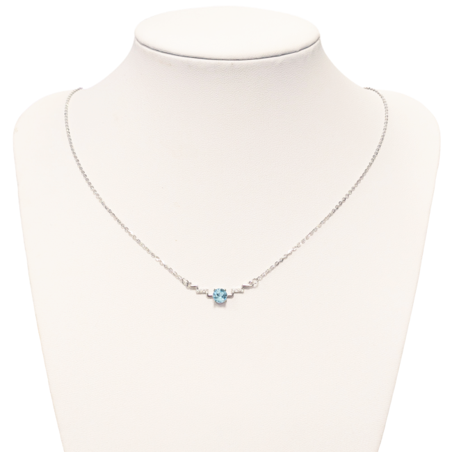 Halskette aus 925er Silber mit blauem Topas und facettierten Strasssteinen AA 5 mm