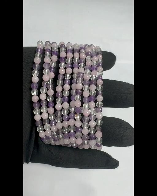 Amethyst, Bergkristall, Rosenquarz A Armband 4mm Perlen